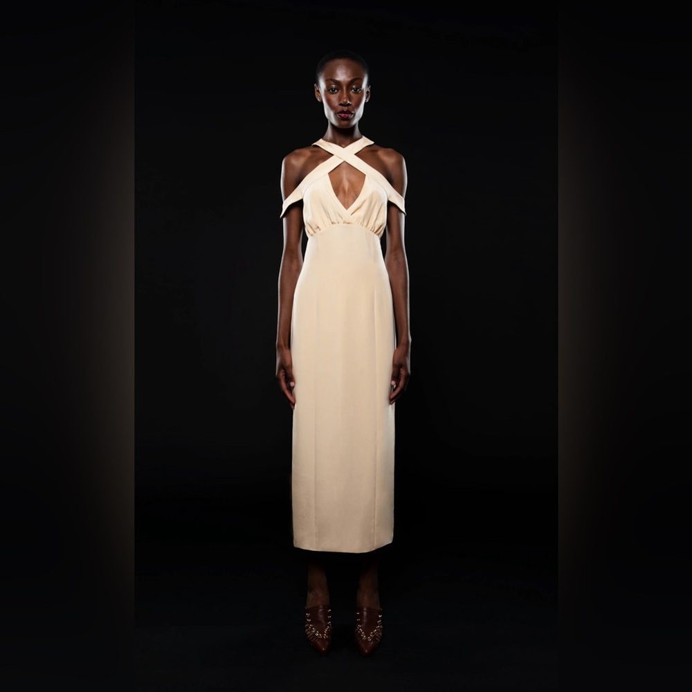 Vivienne Hu Runway Spring V-Neck CutOut Gown Dress Sz 4 Sexy Modern Timeless
